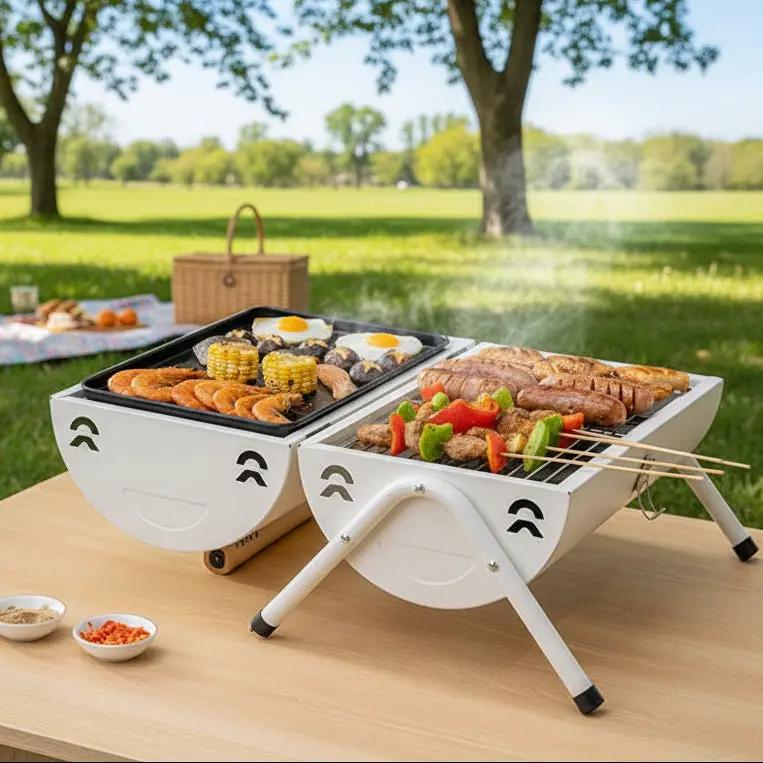 Portable Charcoal Grill Smoke Barbecue Grill Lockable Lid Wooden Handle by dealonline.co.nz