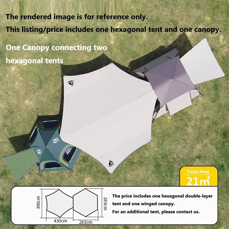 Pop-up Hexagonal Double-Layer Waterproof Tent + Winged CanopyDYLF2063 by ECOTREK