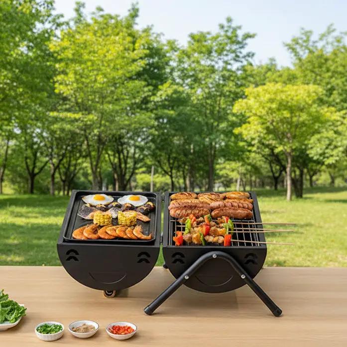 Portable Charcoal Grill Smoke Barbecue Grill Lockable Lid Wooden Handle by dealonline.co.nz
