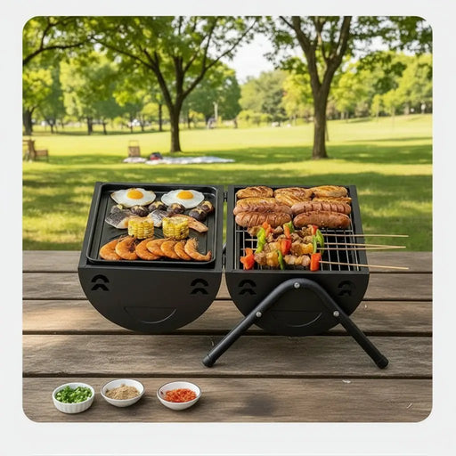 Portable Charcoal Grill Smoke Barbecue Grill Lockable Lid Wooden Handle by dealonline.co.nz
