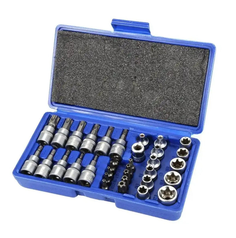 34X E Torx Socket Set Female Start Bit External Hex Torque Tool Garage Car 3/8" by salelink.co.nz