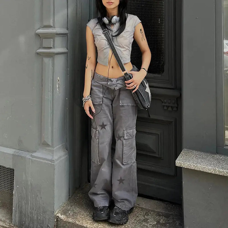 Street Retro Low Rise Denim Cargo Pants by Mead's Supply & Equipment Outfitters limited