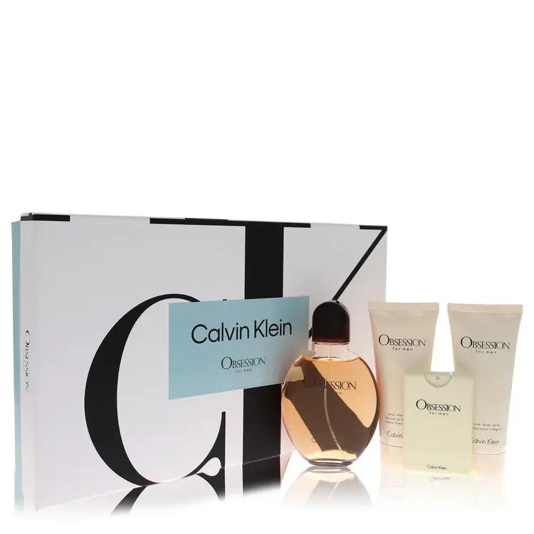 Obsession Gift Set - 4.2 oz Eau De Toilette Spray + .67 oz Mini EDT Spray + 3.4 oz After Shave Balm + 3.4 oz Body Wash by Calvin Klein -- by Brands HD