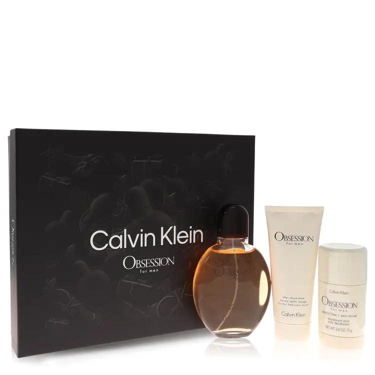 Obsession Gift Set - 4 oz Eau De Toilette Spray + 3.4 oz After Shave Balm + 2.6 oz Deodorant Stick by Calvin Klein -- by Brands HD