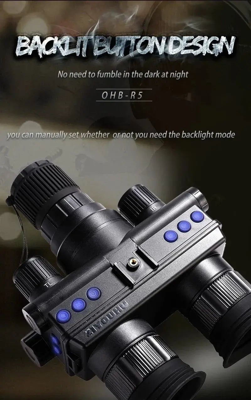 China China OHB-R5 OHB-R5 Digital Binoculars 1080P HD Night Vision 600M Long Range Hunting with IR & Tacticle Flashlight Head Mounted Video