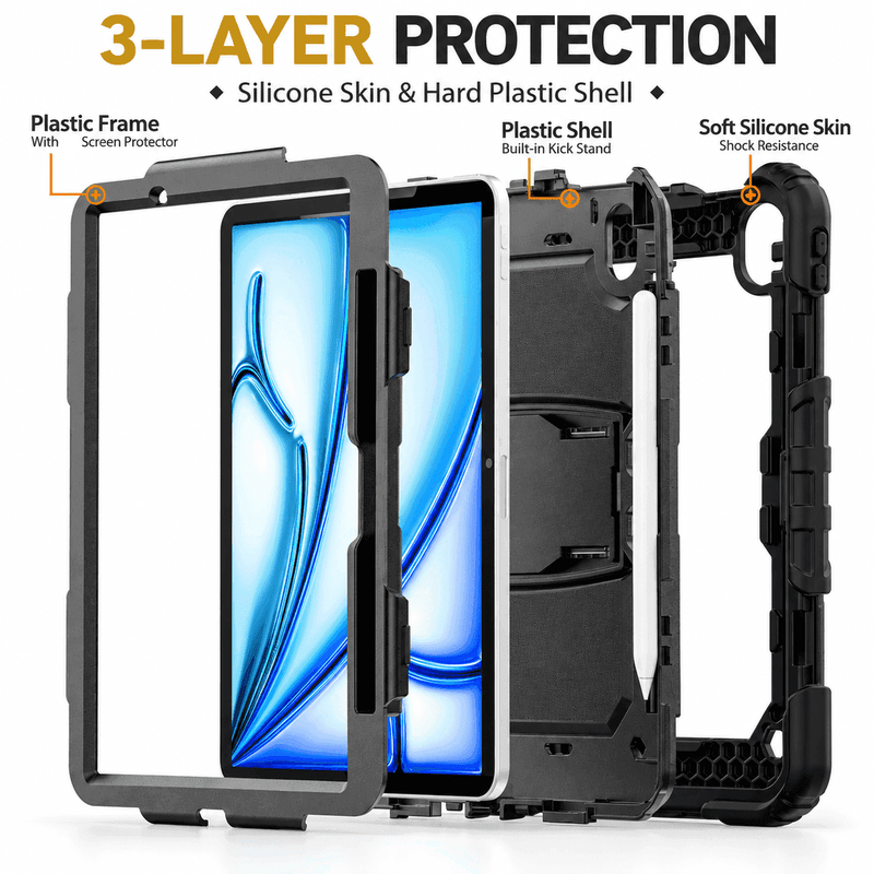 techplus iPad Air (5th Generation) 10.9-inch (2022) Heavy Duty Rugged Shockproof Silicone Case With Built-in Screen Protector iPad Air (5th Generation) 10.9-inch (2022) Heavy Duty Rugged Shockproof Silicone Case With Built-in Screen Protector