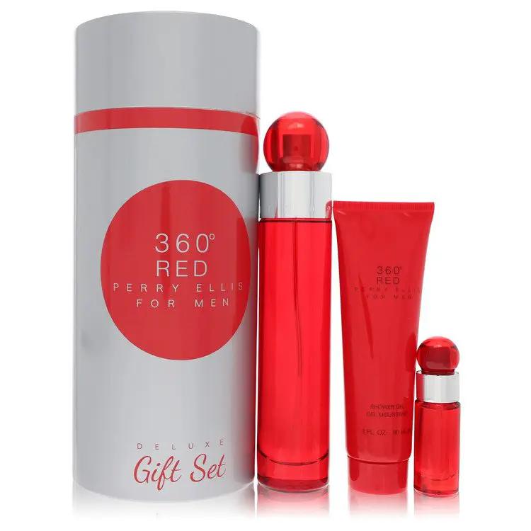 Perry Ellis 360 Red Gift Set - 3.4 oz Eau De Toilette Spray + .25 oz Mini EDT Spray + 3 oz Shower Gel in Tube Box by Perry Ellis -- by Brands HD