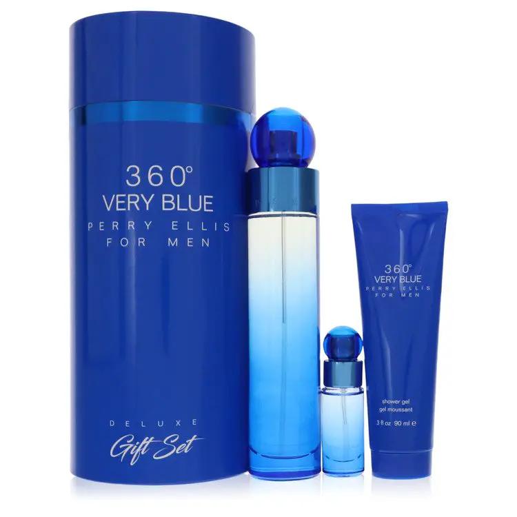 Brands HD Gift Set - 3.4 oz Eau De Toilette Spray + .25 oz Mini EDT Spray + 3 oz Shower Gel Perry Ellis 360 Very Blue Gift Set - 3.4 oz Eau De Toilette Spray + .25 oz Mini EDT Spray + 3 oz Shower Gel by Perry Ellis -- Perry Ellis 360 Very Blue Gift Set - 3.4 oz Eau De Toilette Spray + .25 oz Mini EDT Spray + 3 oz Shower Gel by Perry Ellis --