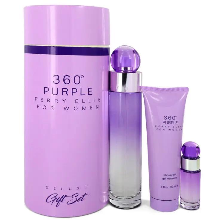 Brands HD Gift Set - 3.4 oz Eau De Parfum Spray + .25 oz Mini EDP Spray + 3 oz Shower Gel Perry Ellis 360 Purple Gift Set - 3.4 oz Eau De Parfum Spray + .25 oz Mini EDP Spray + 3 oz Shower Gel by Perry Ellis -- Perry Ellis 360 Purple Gift Set - 3.4 oz Eau De Parfum Spray + .25 oz Mini EDP Spray + 3 oz Shower Gel by Perry Ellis --