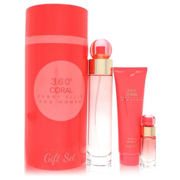 Perry Ellis 360 Coral Gift Set - 3.4 oz Eau de Parfum Spray + .25 oz Mini EDP Spray + 3 oz Shower Gel by Perry Ellis -- by Brands HD