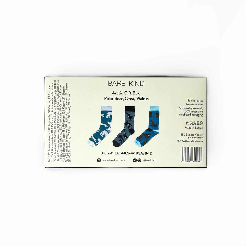 Arctic Animals Bamboo Socks Gift Box of 3 by Barekind NZ