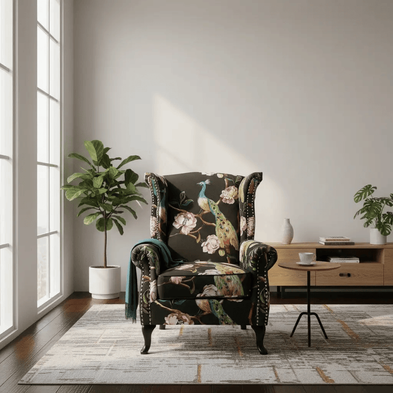 BroDeals Arm Chairs, Recliners & Sleeper Chairs Peacock Wingback Armchair - Black Peacock Wingback Armchair - Black
