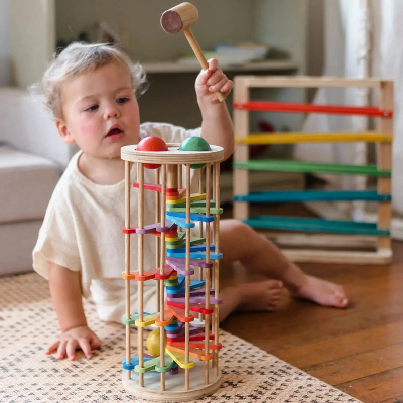 Pound a Ball Tower - QToys | Wooden Toy NZ by Curious Moonbeam