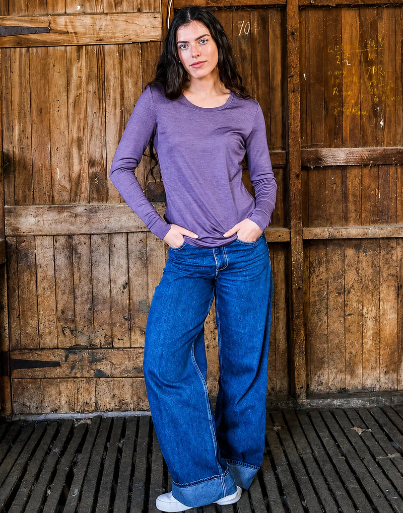 Women's Standard Long Sleeve - 100% Merino Wool, Plum by Merino 365 NZ