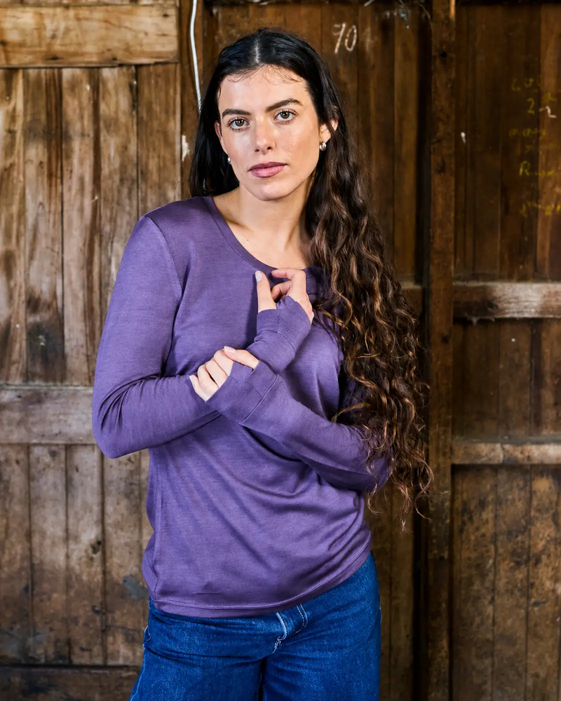 Women's Standard Long Sleeve - 100% Merino Wool, Plum by Merino 365 NZ