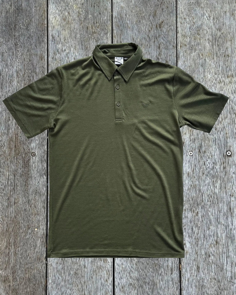 Men's Polo - 100% Merino Wool, Khaki Green by Merino 365 NZ