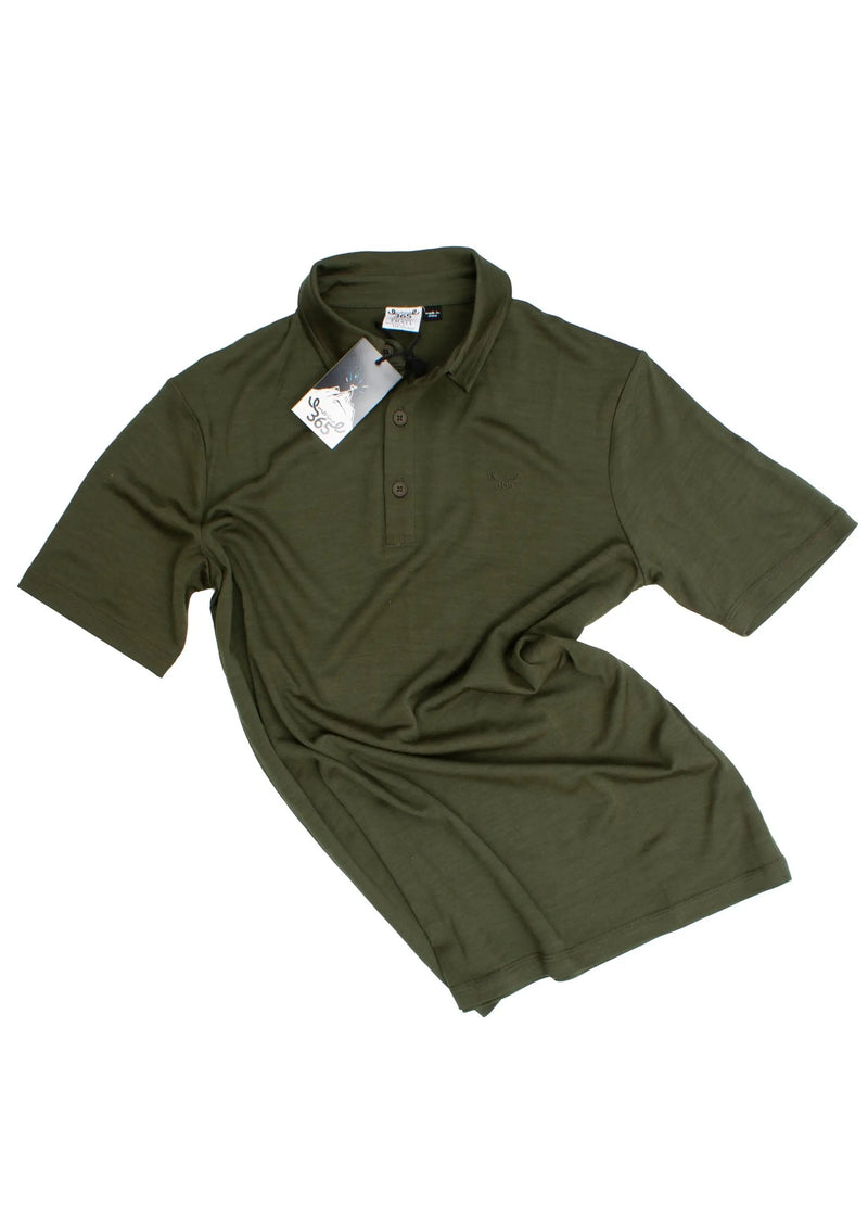 Men's Polo - 100% Merino Wool, Khaki Green by Merino 365 NZ