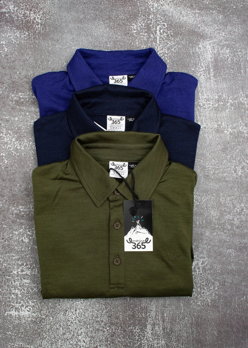 Men's Polo - 100% Merino Wool, Khaki Green by Merino 365 NZ