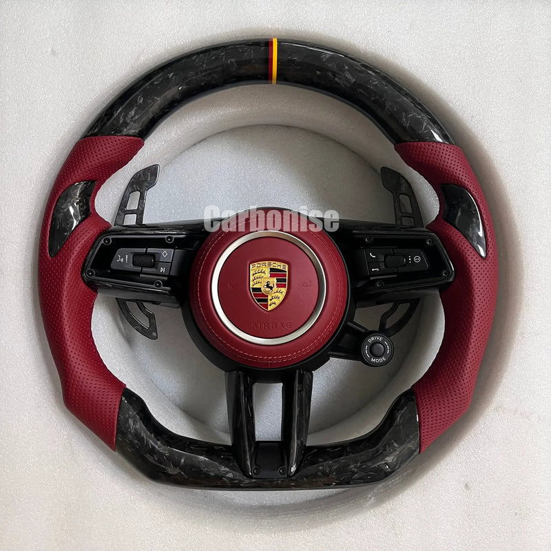 Porsche Steering Wheel (Forged Carbon Fiber+Perforated Leather) @11 by CARBONISE