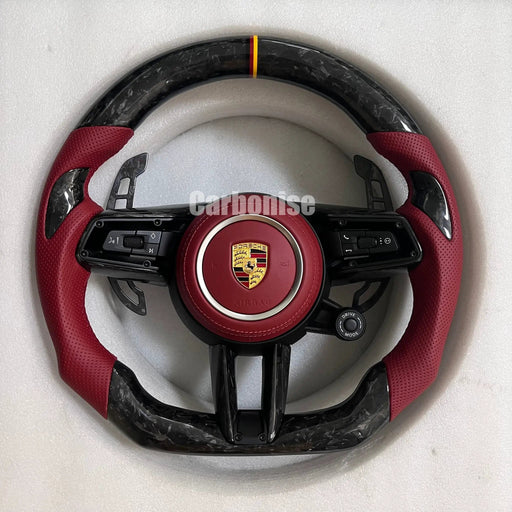 Porsche Steering Wheel (Forged Carbon Fiber+Perforated Leather) @11 by CARBONISE