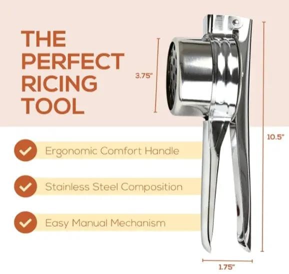 g8buynz Stainless Steel Potato Ricer 3 Interchangeable Discs for Fine Medium & Coarse Stainless Steel Potato Ricer 3 Interchangeable Discs for Fine Medium & Coarse