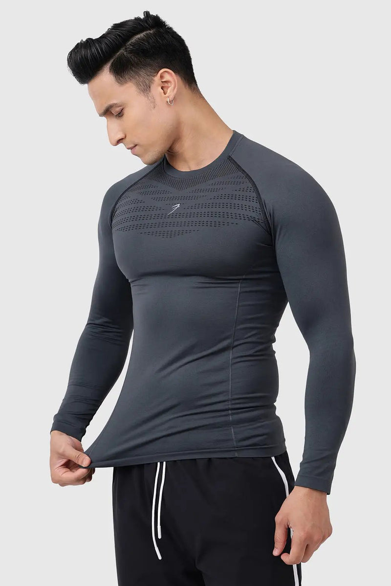 Power Seamless Fullsleeves T-shirt Charcoal by Fuaark Nz