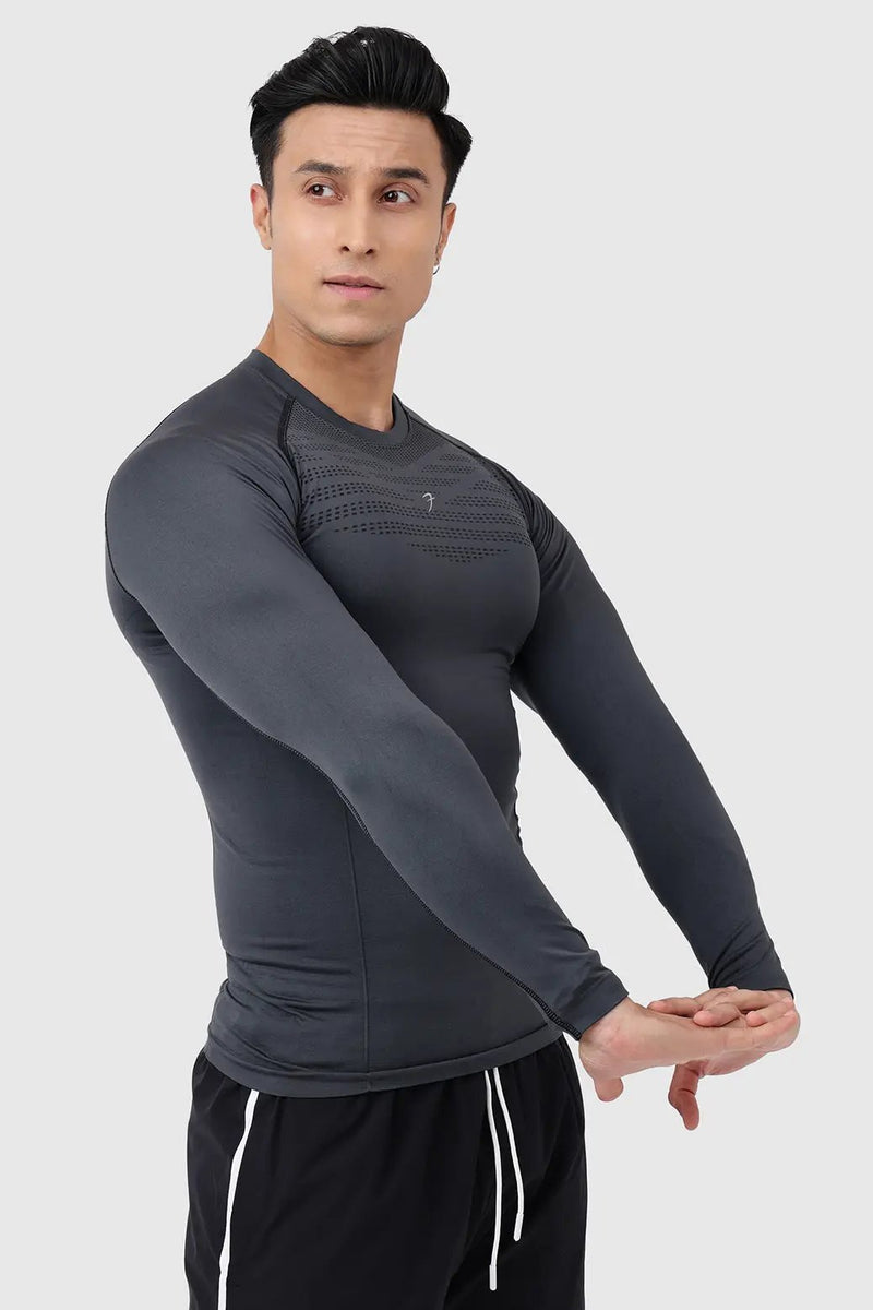 Power Seamless Fullsleeves T-shirt Charcoal by Fuaark Nz