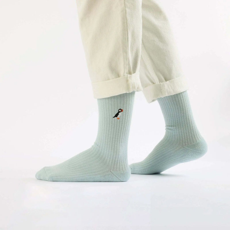Save the Puffin Ribbed Bamboo Socks by Barekind NZ