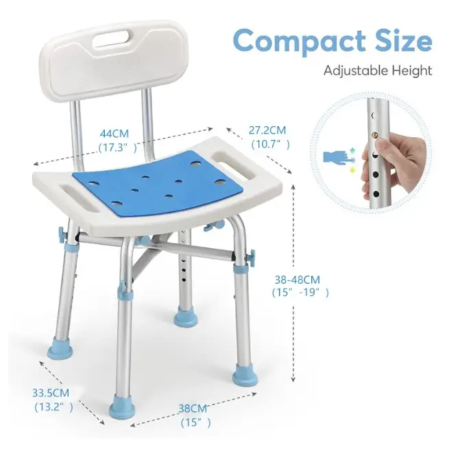 Heavy Duty Shower Chair with Back Height Adjustable by salelink.co.nz