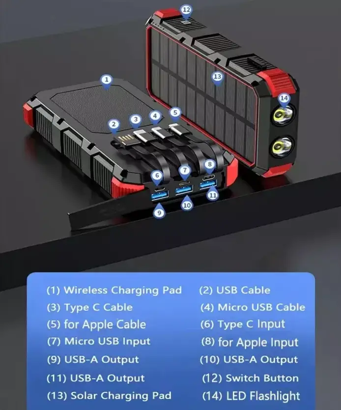 Solar Power Bank With Charging Cable by salelink.co.nz