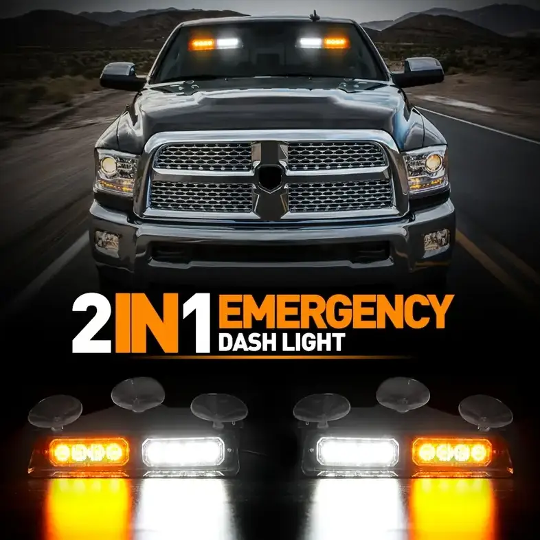 12V 2 in 1 Emergency Dash Strobe Lights Interior Windshield Amber White Warning by salelink.co.nz