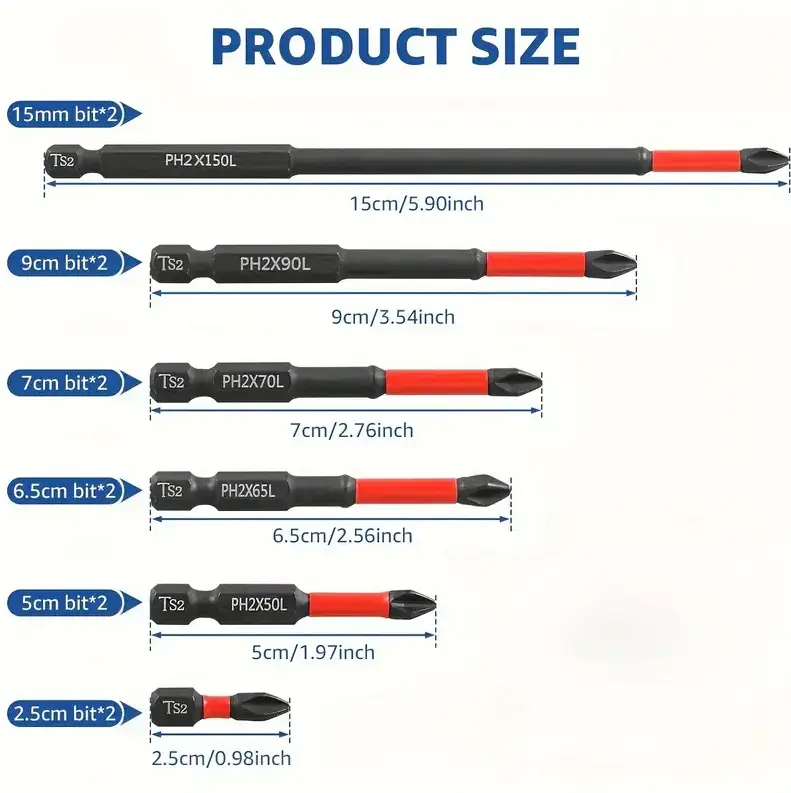 12PCS S2 Steel Magnetic Anti-Slip Drill Bits with 1/4" Hex Shank by salelink.co.nz