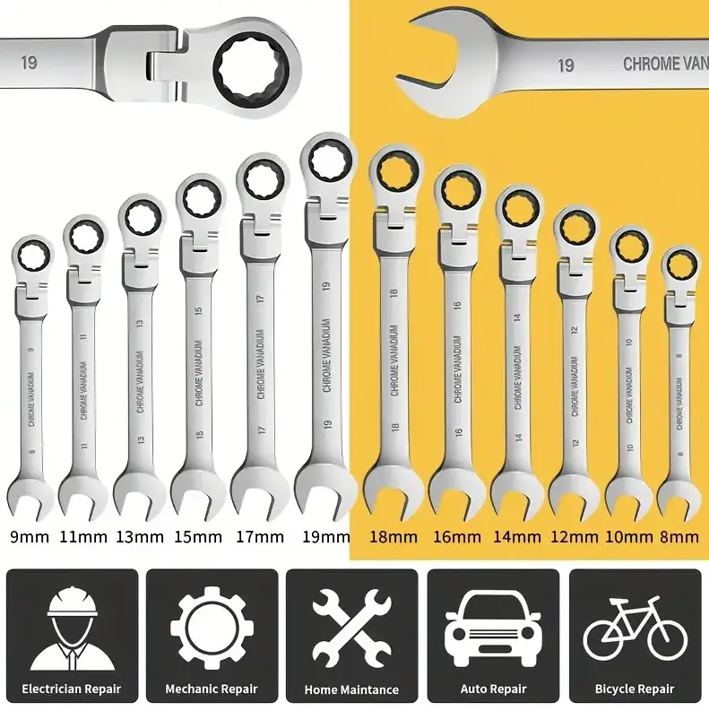 12Pc Metric Flexi Head Ratchet Spanner Wrench Set 8mm - 19mm Combination by salelink.co.nz