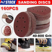 160PCS Sanding Discs 40-800 Grit Pads 125mm Hook&Loop 8 Hole Orbital Sandpaper by salelink.co.nz