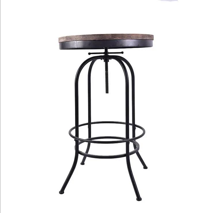 Vintage Industrial Bar Table Round Adjustable Retro Solid Wood Metal Legs by salelink.co.nz
