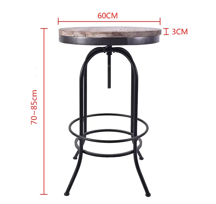 Vintage Industrial Bar Table Round Adjustable Retro Solid Wood Metal Legs by salelink.co.nz