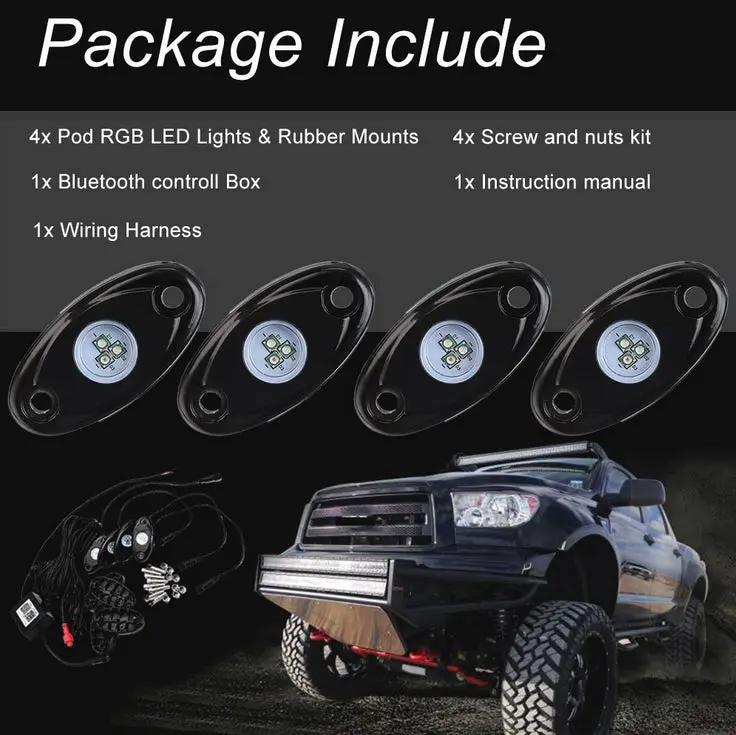 4 Pods RGB Led Rock Light Controller Remote Multicolor Neon Led Light Kit Timing Music Mode Flashing Universal