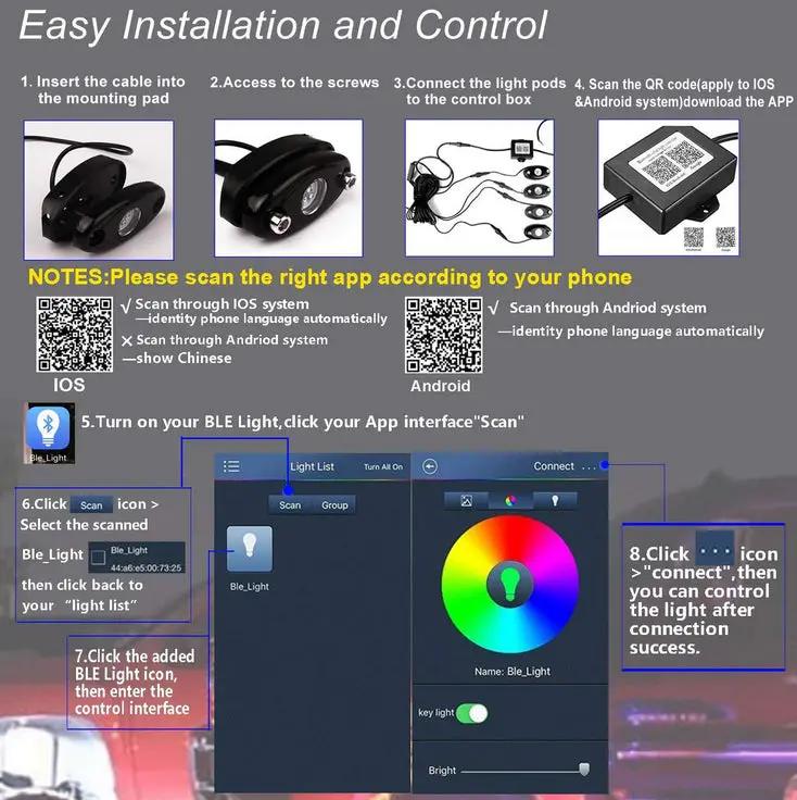 4 Pods RGB Led Rock Light Controller Remote Multicolor Neon Led Light Kit Timing Music Mode Flashing Universal