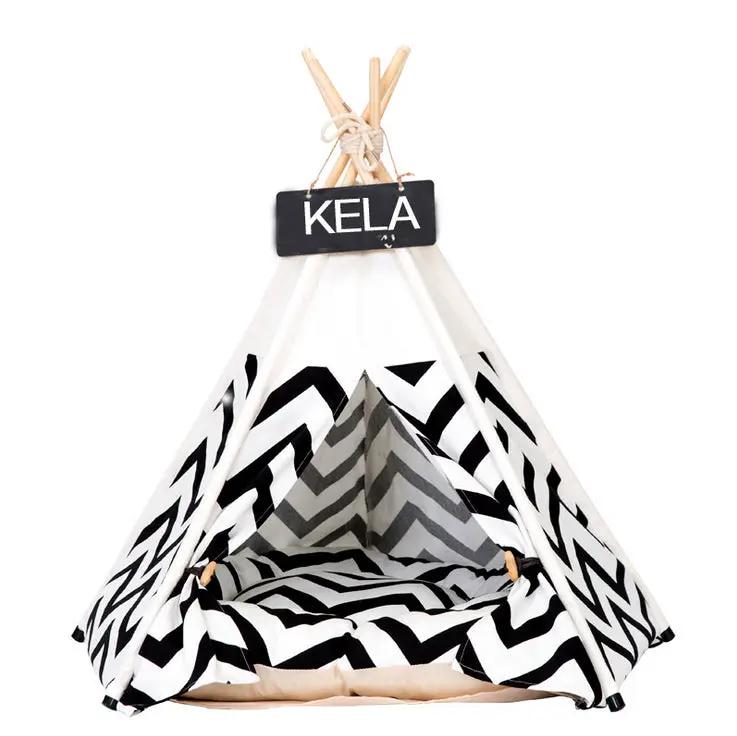 Pet Teepee Cat Tent Set with Cushion and Blackboard 50x50x60cm by salelink.co.nz