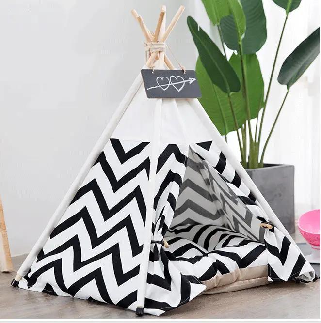 Pet Teepee Cat Tent Set with Cushion and Blackboard 50x50x60cm by salelink.co.nz