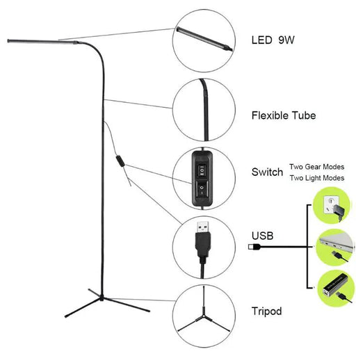 USB Adjustable LED Floor Lamp Reading Dimmable Light by salelink.co.nz