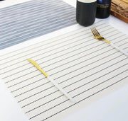 Pack of 4 Stripe Placemats Tableware Pad Dining - White by salelink.co.nz