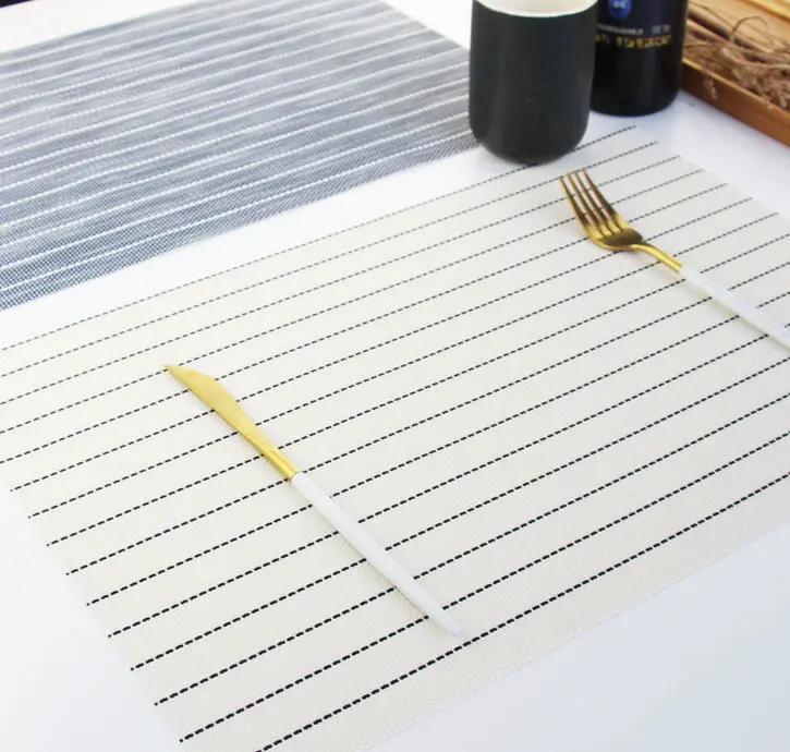 Pack of 4 Stripe Placemats Tableware Pad Dining - White by salelink.co.nz
