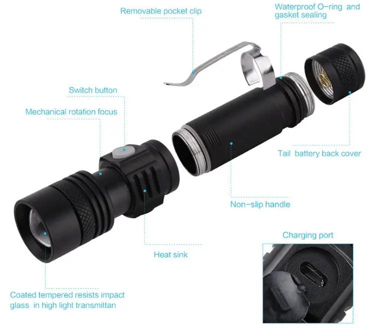 2000LM Super Bright Led flashlight USB linternal led torch T6 by salelink.co.nz