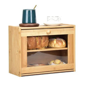 Bamboo Bread Bin w/Clear Window Double Layer Large by salelink.co.nz