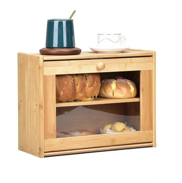 Bamboo Bread Bin w/Clear Window Double Layer Large by salelink.co.nz