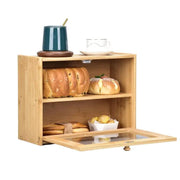 Bamboo Bread Bin w/Clear Window Double Layer Large by salelink.co.nz