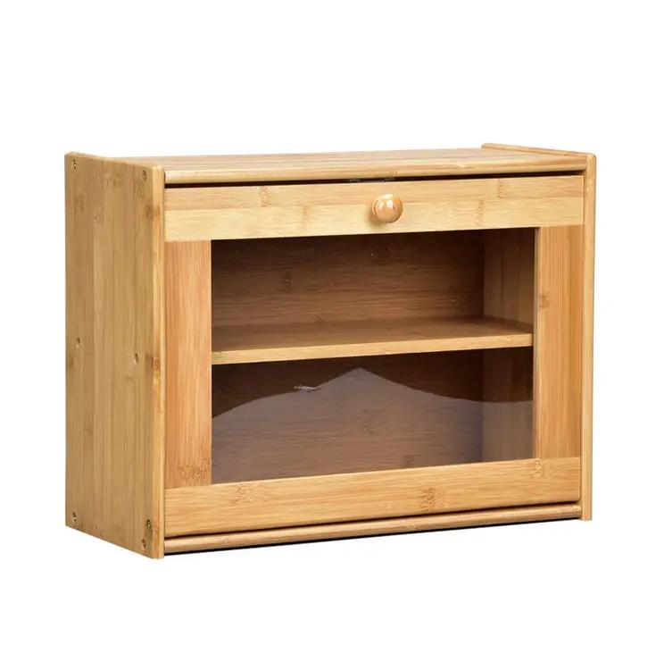 Bamboo Bread Bin w/Clear Window Double Layer Large by salelink.co.nz