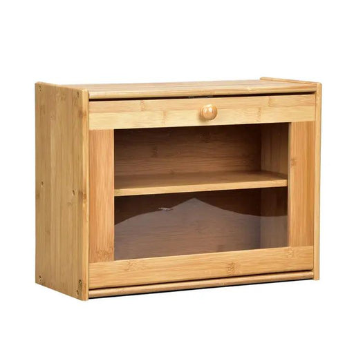 Bamboo Bread Bin w/Clear Window Double Layer Large by salelink.co.nz