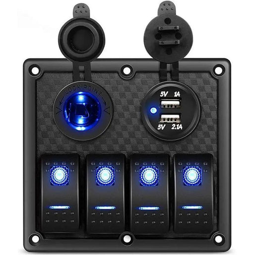 4 Gang LED Rocker Switch Panel Circuit Breakers Charger Car 12V 24V by salelink.co.nz